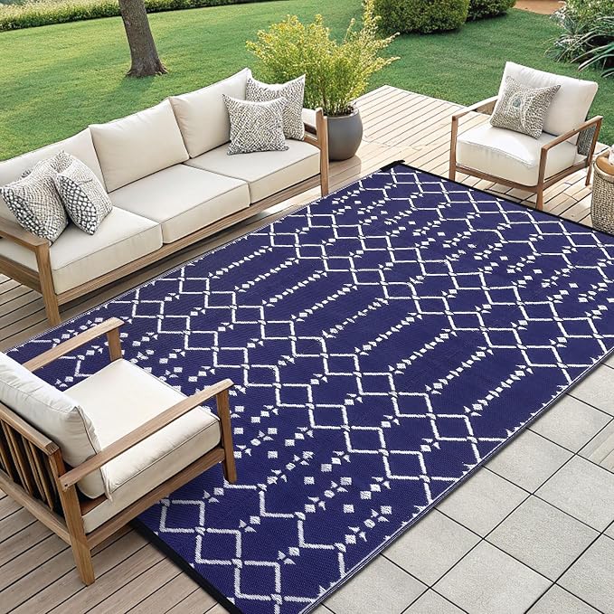 Smiry Outdoor Rug 9x12 ft, Waterproof Reversible Plastic Straw Rugs, Boho - Image 7