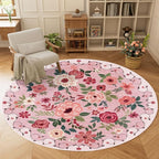 DUKINO Floral Round Rug, 6ft Washable Circle Rug, Non Slip Indoor Low Pile by DUKINO