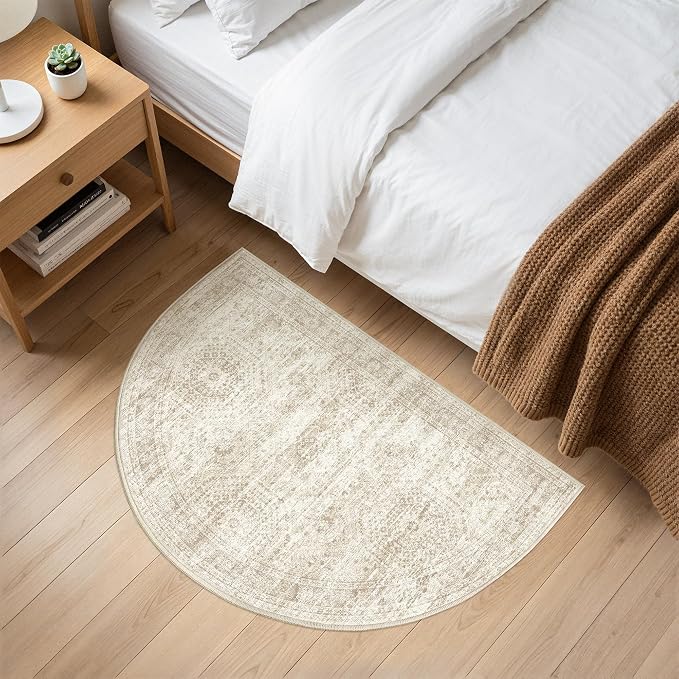 Soalmost Washable Half Circle Round Rug 2x3 Beige, Small Half Moon Rug Entryway - Image 2