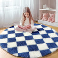 KICMOR Round Rugs 5ft Blue and Cream White Circle Area Rug, Fluffy Soft Fuzzy by KICMOR