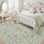 Green Floral Rug for Girls, 5x7 Washable Botanical Bedroom Rug for Nursery - Image 2