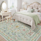 Green Floral Washable Area Rug 8x10 – Large Vintage Boho Non-Slip Carpet - Image 2