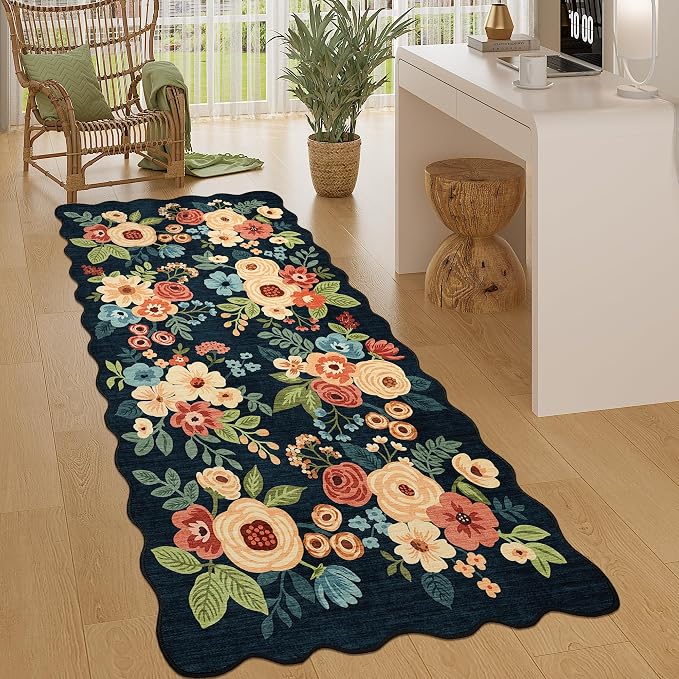DUKINO 3x6 Washable Runner Rug, Soft Indoor Floral Non Slip Runner Rug by DUKINO