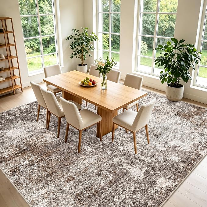 12x12 Square Living Room Rug – Modern Abstract Neutral Extra Large Washable - Image 5