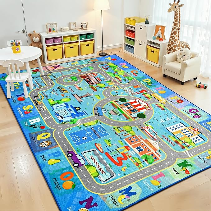 Chicrug 6x9 Car Road Area Rug for Kids Playroom Bedroom, Non Slip Low Pile by ChicrugHomeDecor