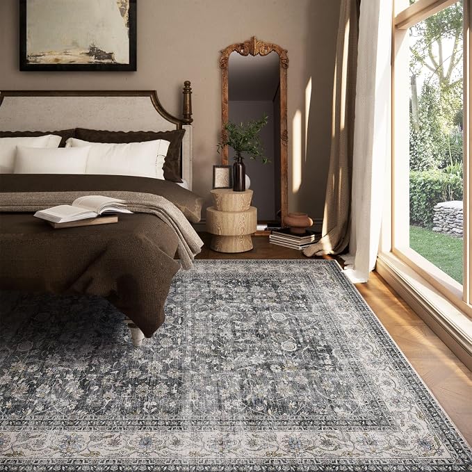 Machine Washable Rugs for Living room: 8x10 bedroom Rug Vintage Boho Area Rug - Image 3