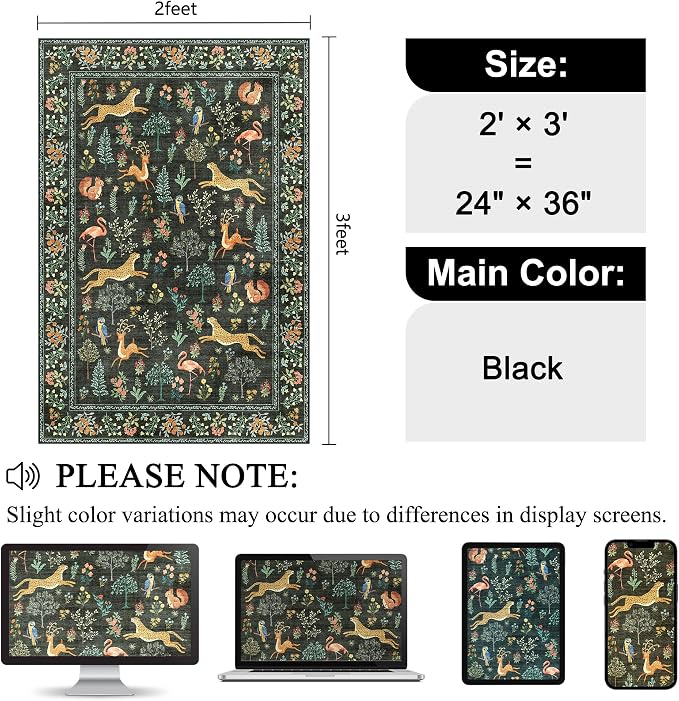 DUKINO 2x3 Rug, Washable Animal Rugs - Image 2