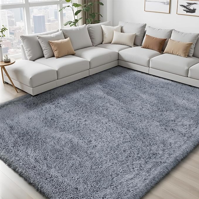 Area Rug for Living Room Bedroom: 8x10 Grey Soft Fluffy Shag Upgrade Non-Slip - Image 7