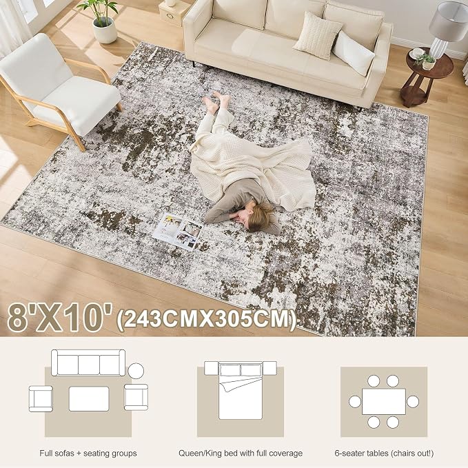DMOYEST 8x10 Area Rug for Living Room, Washable & Non Slip Large Indoor Carpet - Image 2