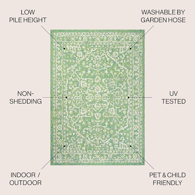 JONATHAN Y Boho Medallion Indoor Outdoor Square Area Rug 5X5 Cream/Green - Image 2