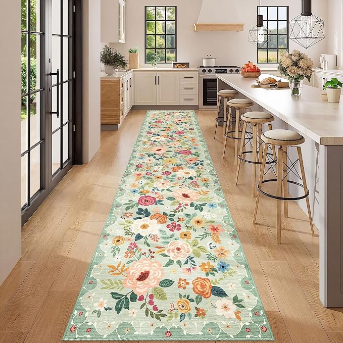 DUKINO 2x12 Washable Runner Rug, Ultra Soft Floral Runner Rug - Image 2