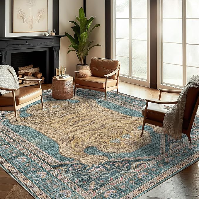 CHAMPLANT Washable Area Rug 9'x12' Retro Boho Design Non-Shedding Easy Care - Image 2