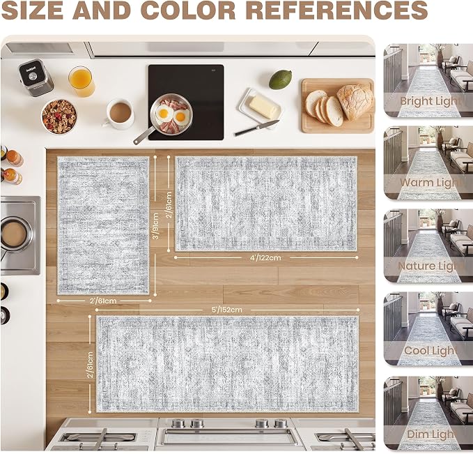 Washable Kitchen Rugs Sets of 2 Piece, Hallway Runner Rug Non-Slip - Image 2