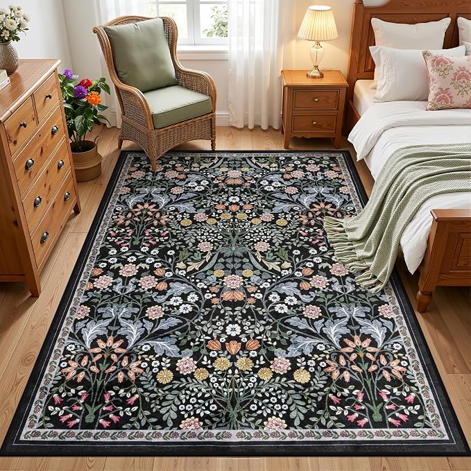 Area Rug Living Room Rugs: Floral 3x5 Washable Rug Vintage Soft Boho Non-Slip - Image 2