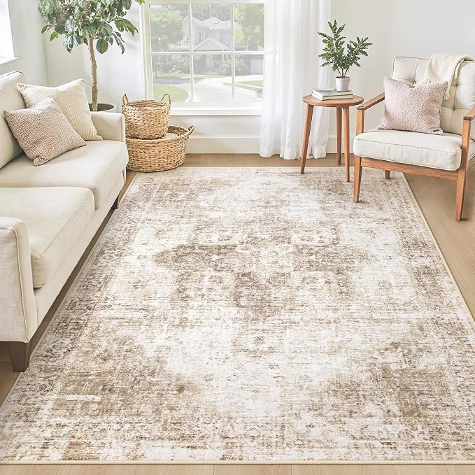 Area Rug 4x6 Washable Rug, Vintage Boho Medallion Rugs Non-Slip Soft Low Pile by VECARF