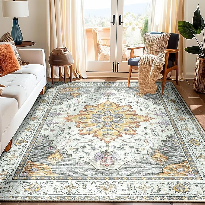 RELEANY Area Rugs 6'x9' Washable Non-Slip, Floral Vintage Distress Medallion - Image 9