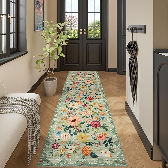 DUKINO 2.6x12 Kitchen Runner Rug, Lightweight Floral Washable Rug - Image 6
