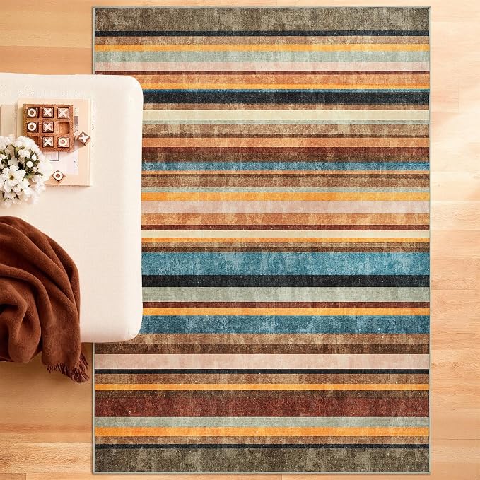 jinchan 5x7 Area Rug Modern Striped Rug Washable Rug Soft Large Indoor Floor - Image 9