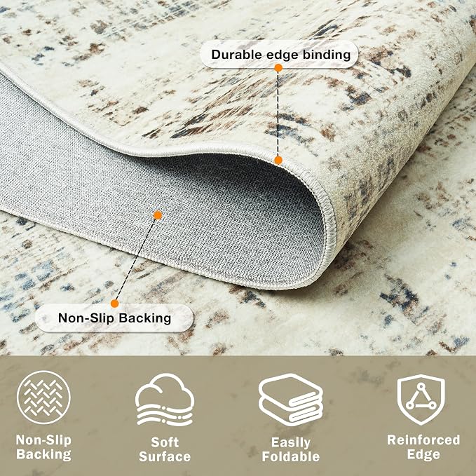 6x9 Area Rugs for Living Room Washable Rug: Anti-Skid Abstract Modern Living - Image 4