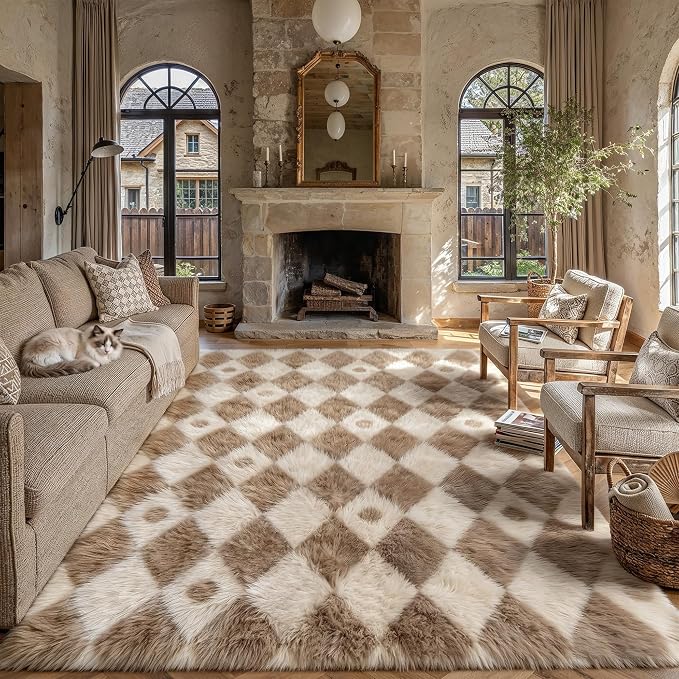 PureCozy Brown 8x10 Area Rug for Living Room Washable Non Slip Neutral Soft by PureCozy