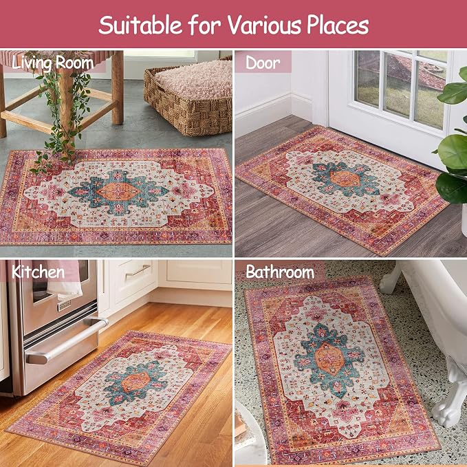 Moynesa Ultra-Thin Washable Pink Area Rug - Image 6