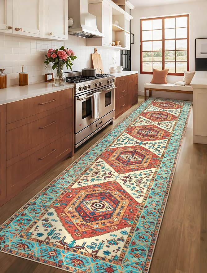 SERISSA Runner Rug for Hallways, Extra Long Boho Rug Ultra Soft Vintage Orange - Image 2