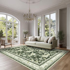 Olive Green Floral 5x7 Area Rug Vintage Boho Washable Printed Rug by BILEEHOME