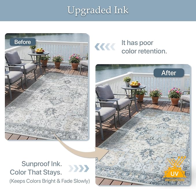 GENIMO Outdoor & Indoor Area Rug 5'x8', Waterproof, Non-Shedding, Easy Cleaning - Image 5