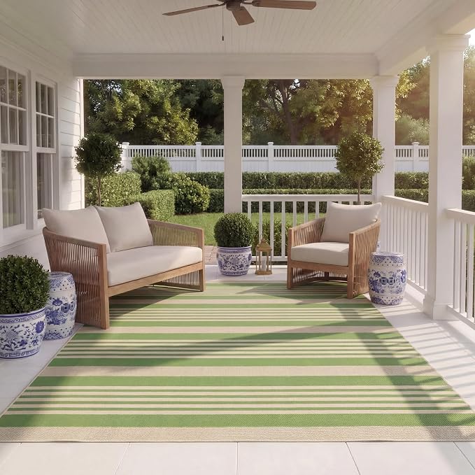 SAFAVIEH Courtyard Collection 8' x 11' Green/Beige CY6062 Stripe Indoor/ - Image 12