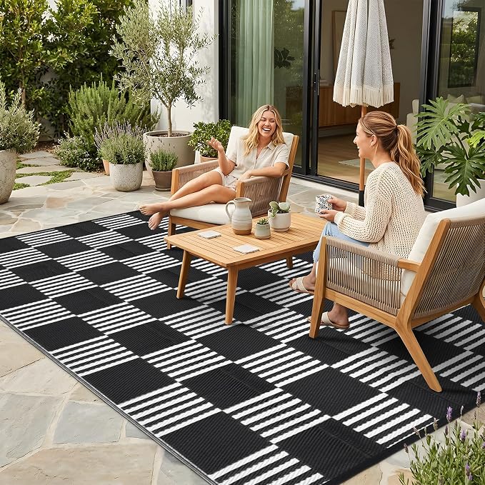 Garvee Waterproof Outdoor Rug 5x8, Checkered Foldable Plastic Straw Patio by Garvee