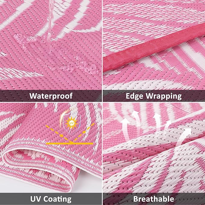 Pauwer Waterproof Outdoor Rug 8x10, Reversible Plastic Straw Patio Camping Rug - Image 3