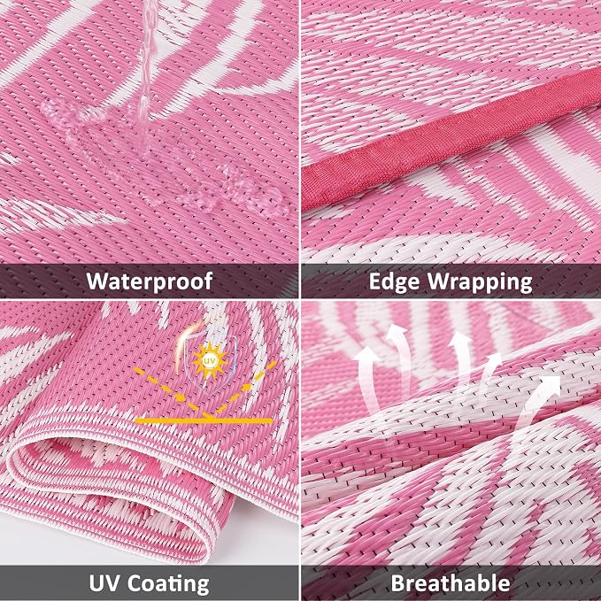 Pauwer Waterproof Outdoor Rug 6x9, Reversible Plastic Straw Patio Camping Rug - Image 3