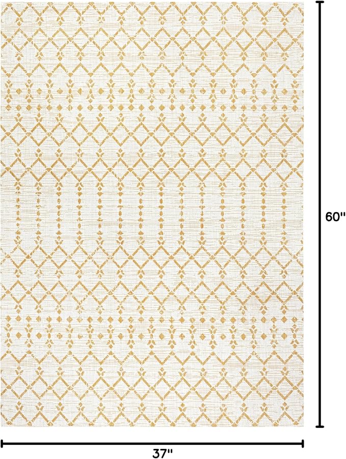 JONATHAN Y Moroccan Geometric Indoor Outdoor Area Rug 3X5 Cream/Yellow - Image 2