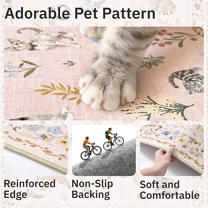 Soalmost Cat 4x6 Area Rugs for Baby Girl Nursery, Machine Washable Animal - Image 7