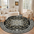 Round Area Rug for Living Room: 8 ft Washable Vintage Boho Soft Thin Circle Rug by EXPEDIX