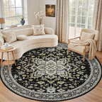 Round Area Rug for Living Room: 8 ft Washable Vintage Boho Soft Thin Circle Rug by EXPEDIX