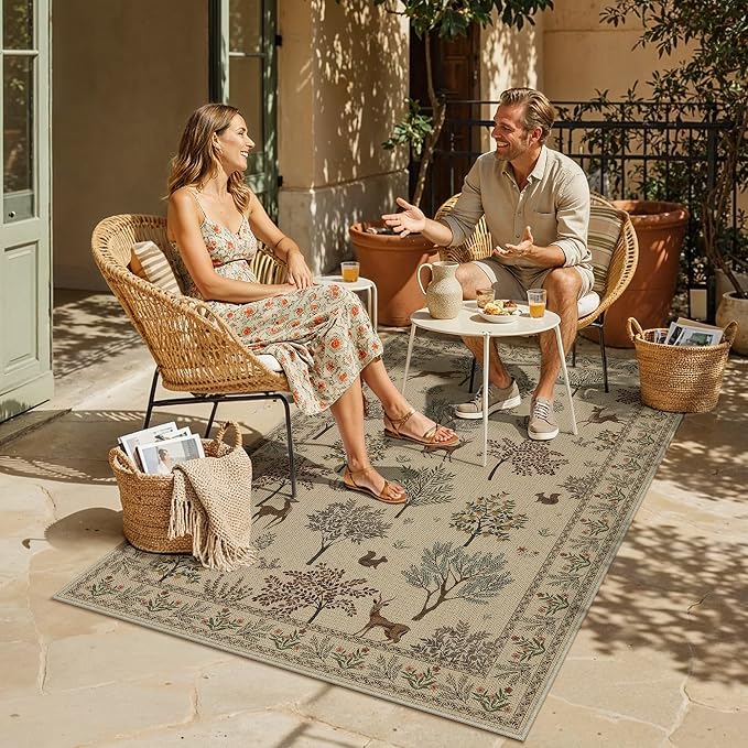 HUGEAR 3x5 Jute Outdoor Indoor Rug Washable Linen Textured Weave High Traffic - Image 2