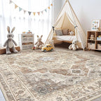 6x9 Washable Area Rug: Vintage Neutral Soft Non Slip Thin Large Floor Carpet - Image 8