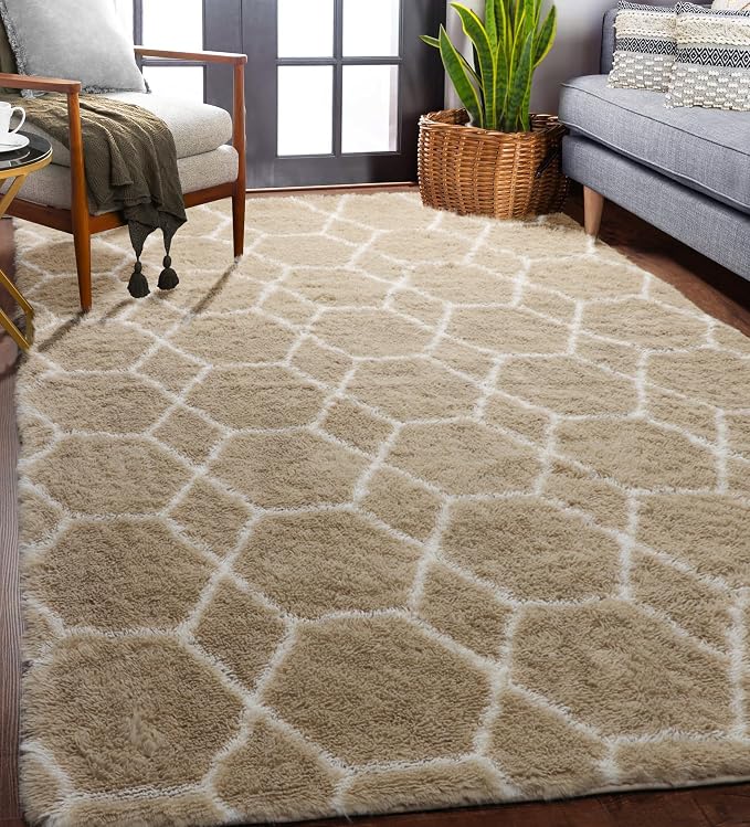 ONASAR Area Rugs for Bedroom Living Room, 4x6 Fluffy Beige and White Throw Rug - Image 7
