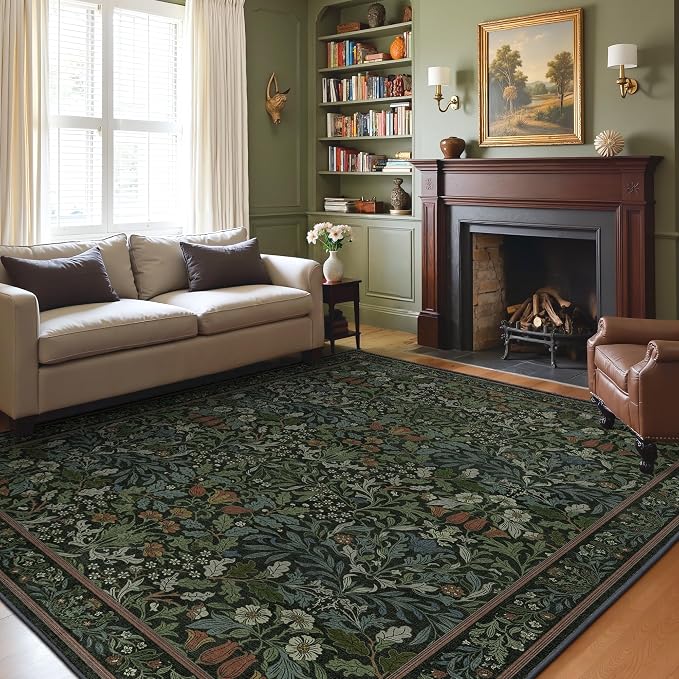GENIMO 9x12 Washable Area Rug, Non-Slip Vintage Boho Floral Carpet, Soft by GENIMO