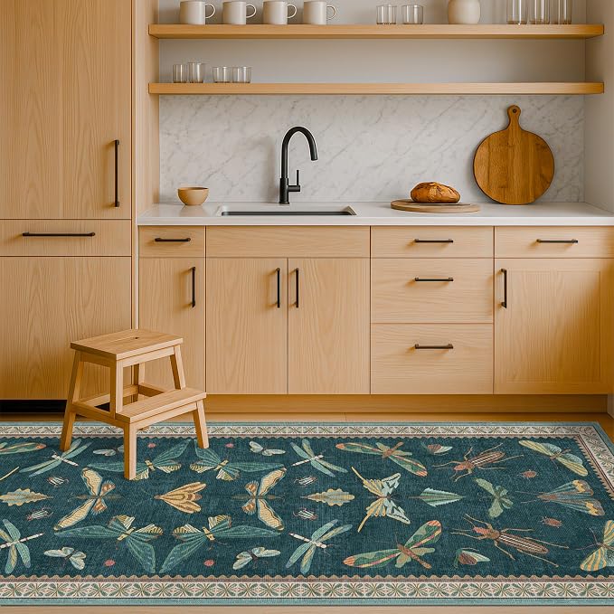 Hazo Haus Brown and Green Kitchen Sink Runner Rug 2x5 by HazoHaus