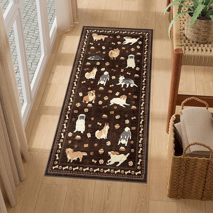 DUKINO 2x4 Runner Rug for Entryway, Animal Dog Print Washable Kitchen Rug - Image 3