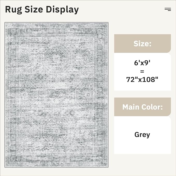 Soalmost 6x9 Area Rug for Living Room Washable 6x9 Gray Rug Non-Slip Modern - Image 4