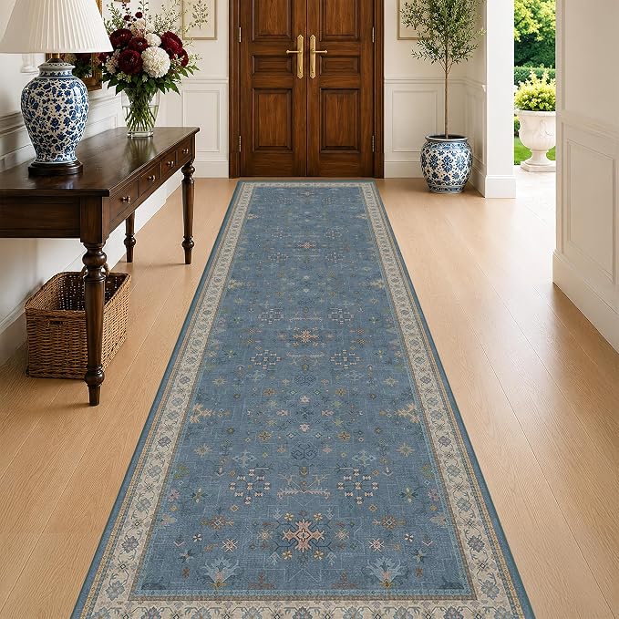Hazo Haus Washable 10ft Long Hallway Runner Rug Blue by HazoHaus