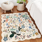Floral Square Area Rugs for Family: Washable 5x5 Scalloped Carpet for Living - Image 2