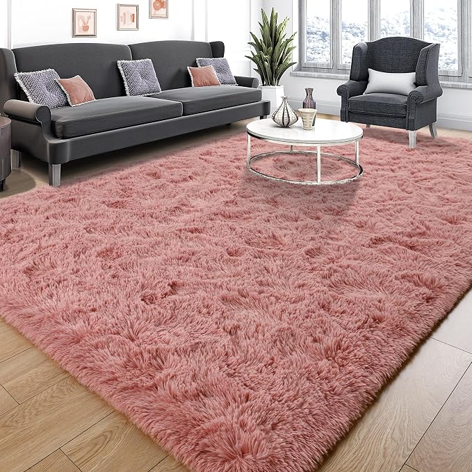 Tepook Blush Pink Area Rugs for Living Room Girls Bedroom, 9x12 Fluffy Shaggy - Image 2