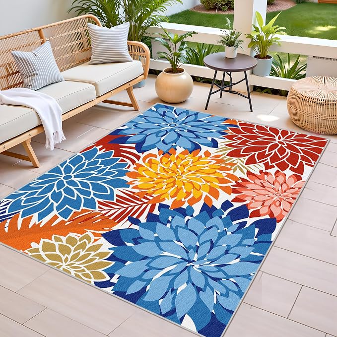 Colorful 3x5 Washable Rug for Living Room Tropical Botanical Modern Floral - Image 2