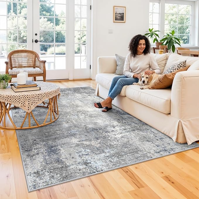 5x7 Washable Area Rug – Modern Neutral Abstract Rug - Image 3