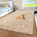 Beige Shag Area Rug for Bedroom, 4x6 Fluffy Shaggy Rugs for Living Room Boys by Unknown