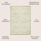 JONATHAN Y Vintage Filigree Indoor Outdoor Area Rug 5X8 Green/Cream, Madrid - Image 3
